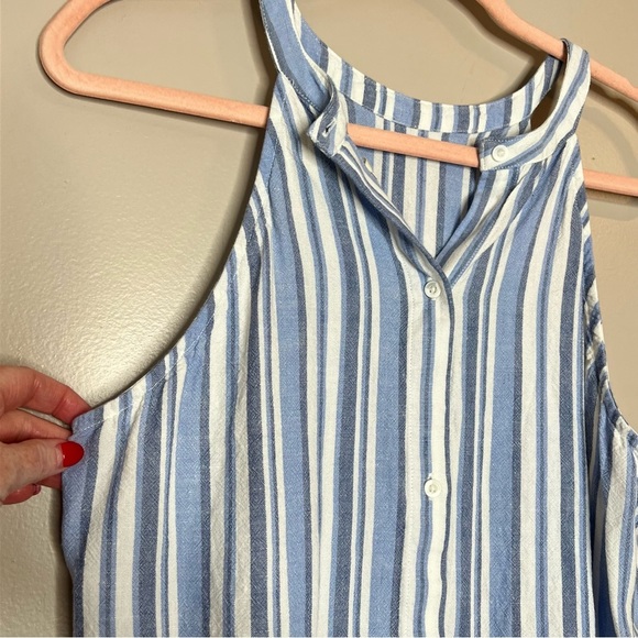 Cloth & Stone Linen Blend Striped Raw Hem Sleeveless Button Back Detail Boho Top - Picture 10 of 10